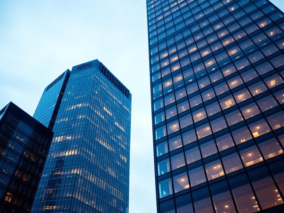 Modern corporate glass towers at dusk